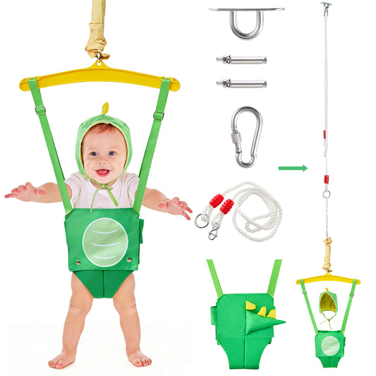 FUNLIO Baby Jumper con gancio a soffitto per 6-24 mesi, Baby Jumper da porta per giochi al chiuso e all'aperto, Baby Jumper da porta con catena regolabile, facile da montare e riporre (con gancio a soffitto) - Grigio 