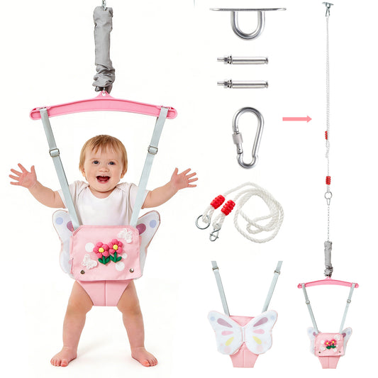 FUNLIO Baby Jumper con gancio a soffitto per 6-24 mesi, Baby Jumper da porta per giochi al chiuso e all'aperto, Baby Jumper da porta con catena regolabile, facile da montare e riporre (con gancio a soffitto) - Grigio 