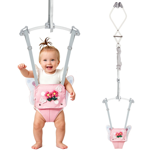 FUNLIO Pink Butterfly Baby Door Jumper for 6-24 Months