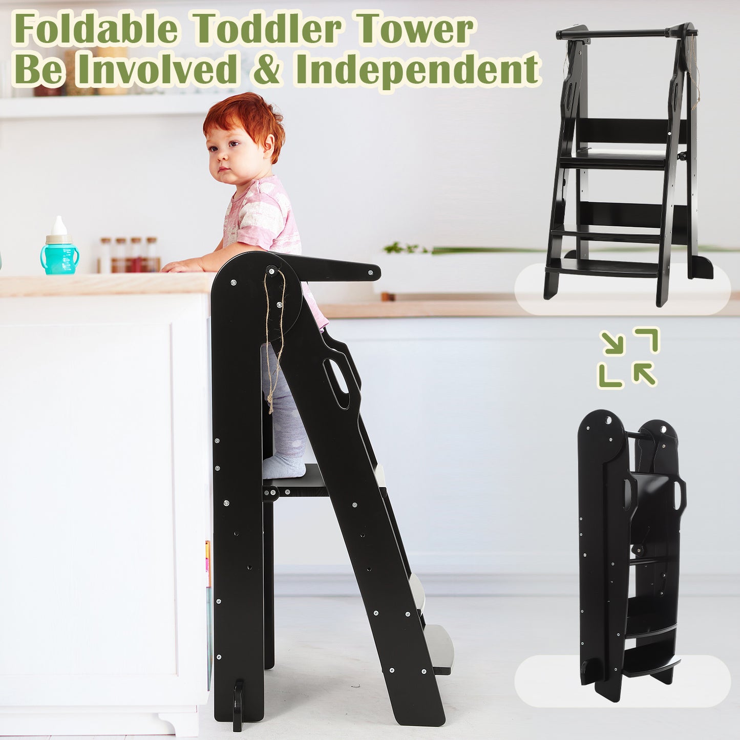 FUNLIO Foldable Kitchen Step Stool for Kids 2-6 Years，Black