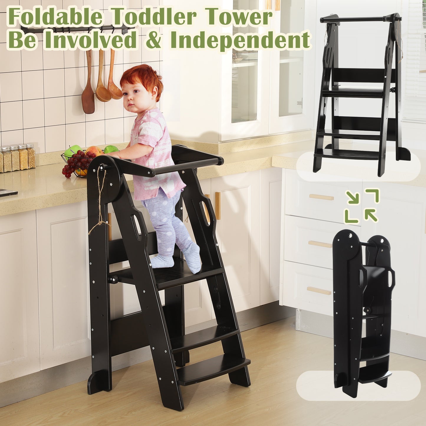 FUNLIO Foldable Kitchen Step Stool for Kids 2-6 Years，Black