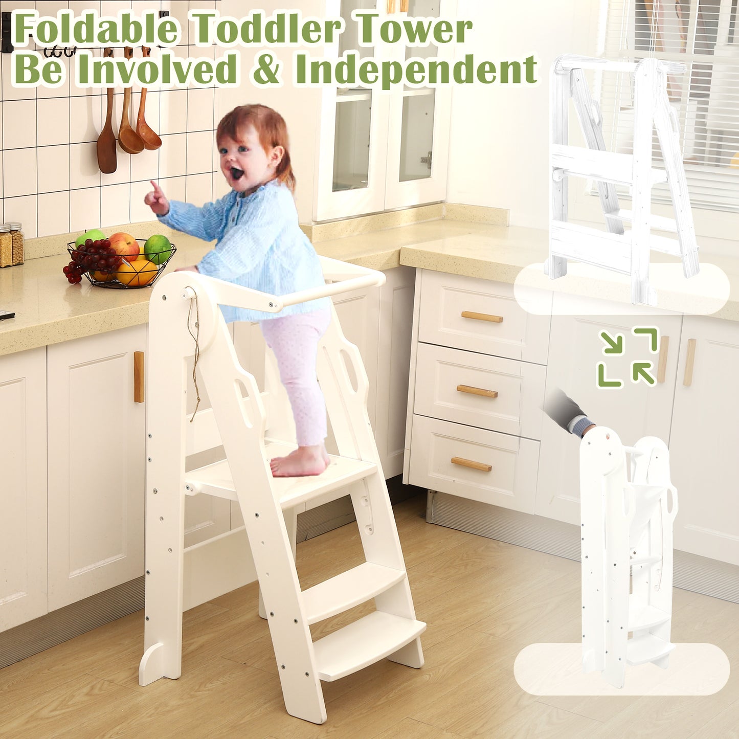 FUNLIO Foldable Kitchen Step Stool for Kids 2-6 Years, White