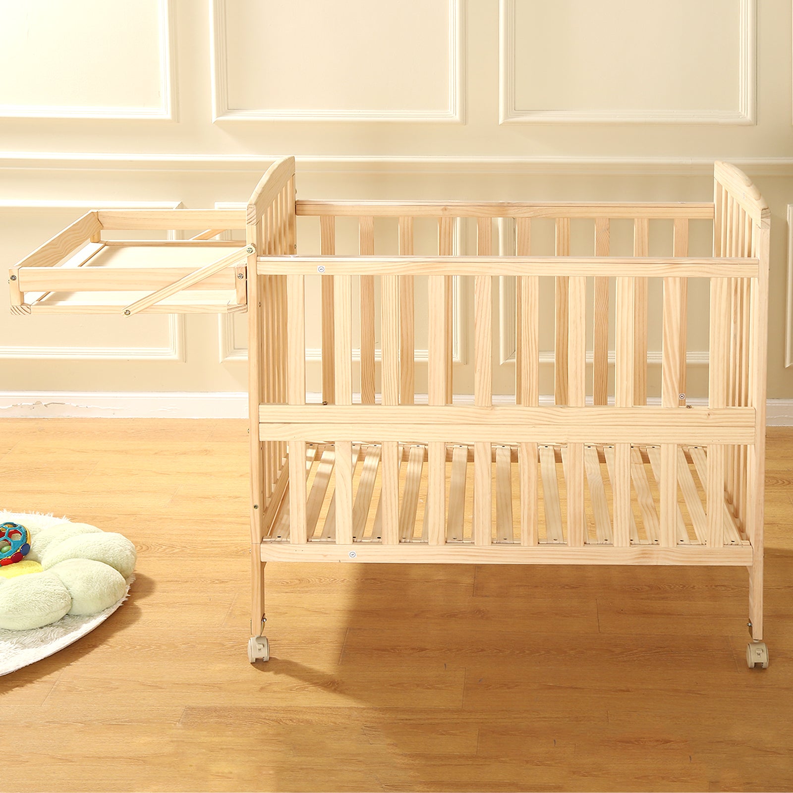 FUNLIO Mini Baby Crib Paint Free Pine Wood Crib funlio