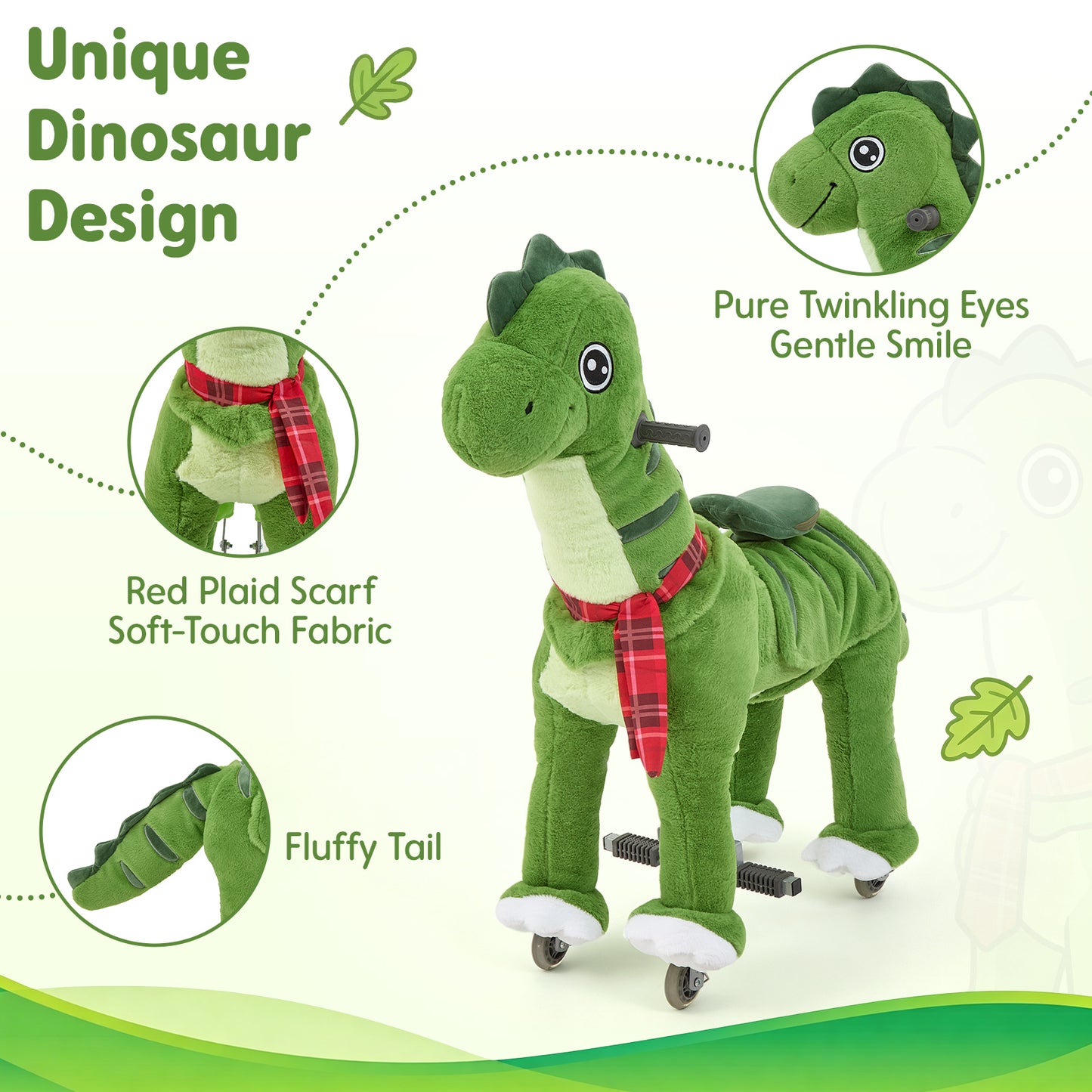 FUNLIO Ride on Dinosaur Horse for Kids 5-12, Plush Ride-On Toys with Wheels for Indoor & Outdoor Play, Easy to Assemble, CPC & CE Certified-Large