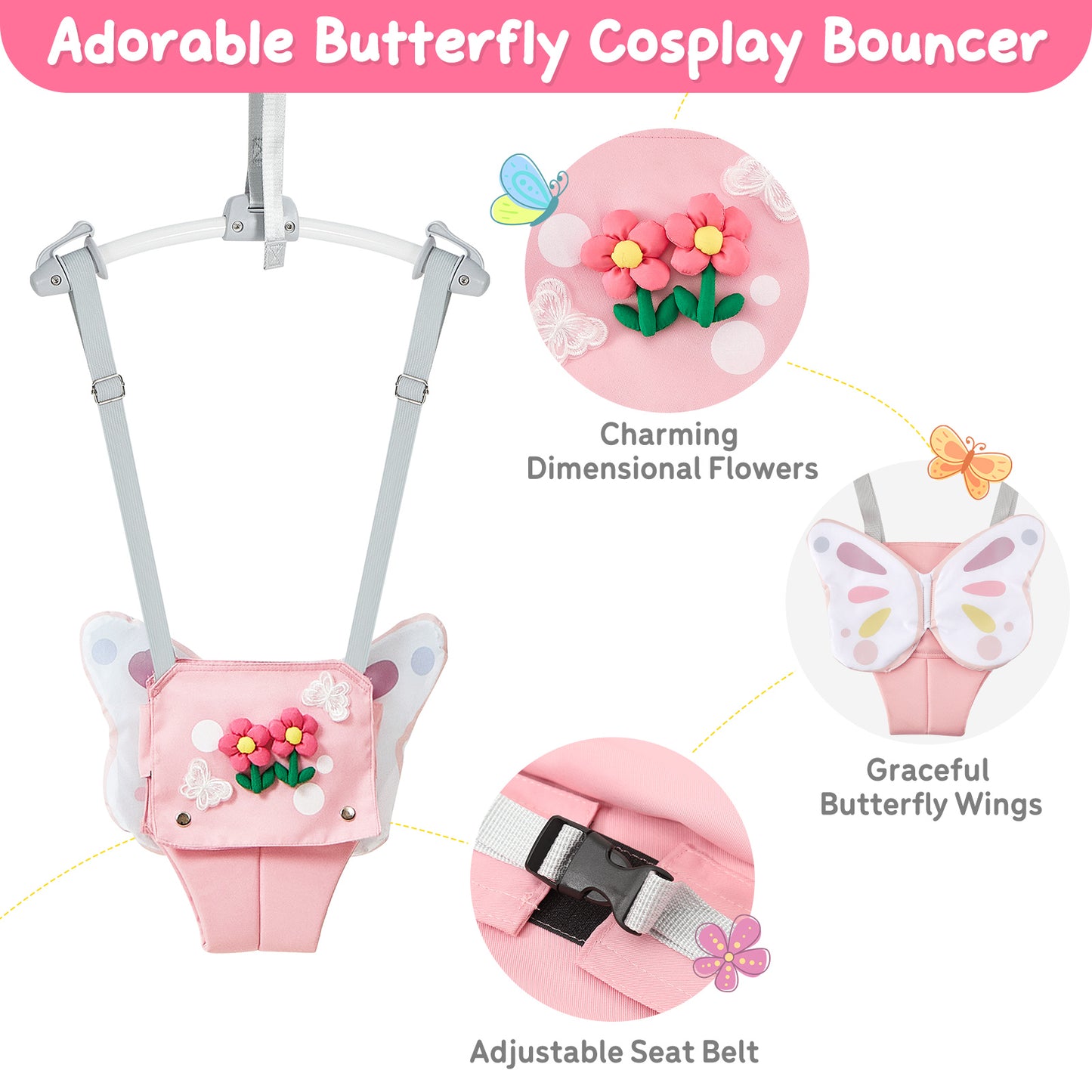 FUNLIO Baby Jumper da Porta per 6-24 Mesi (con Morsetto per Porta), Baby Jumper da Porta con Molla Robusta e Cinghia Regolabile, Sdraietta Portatile per Neonati, Portata 18 kg, Certificazione CPC e CE - Nero 