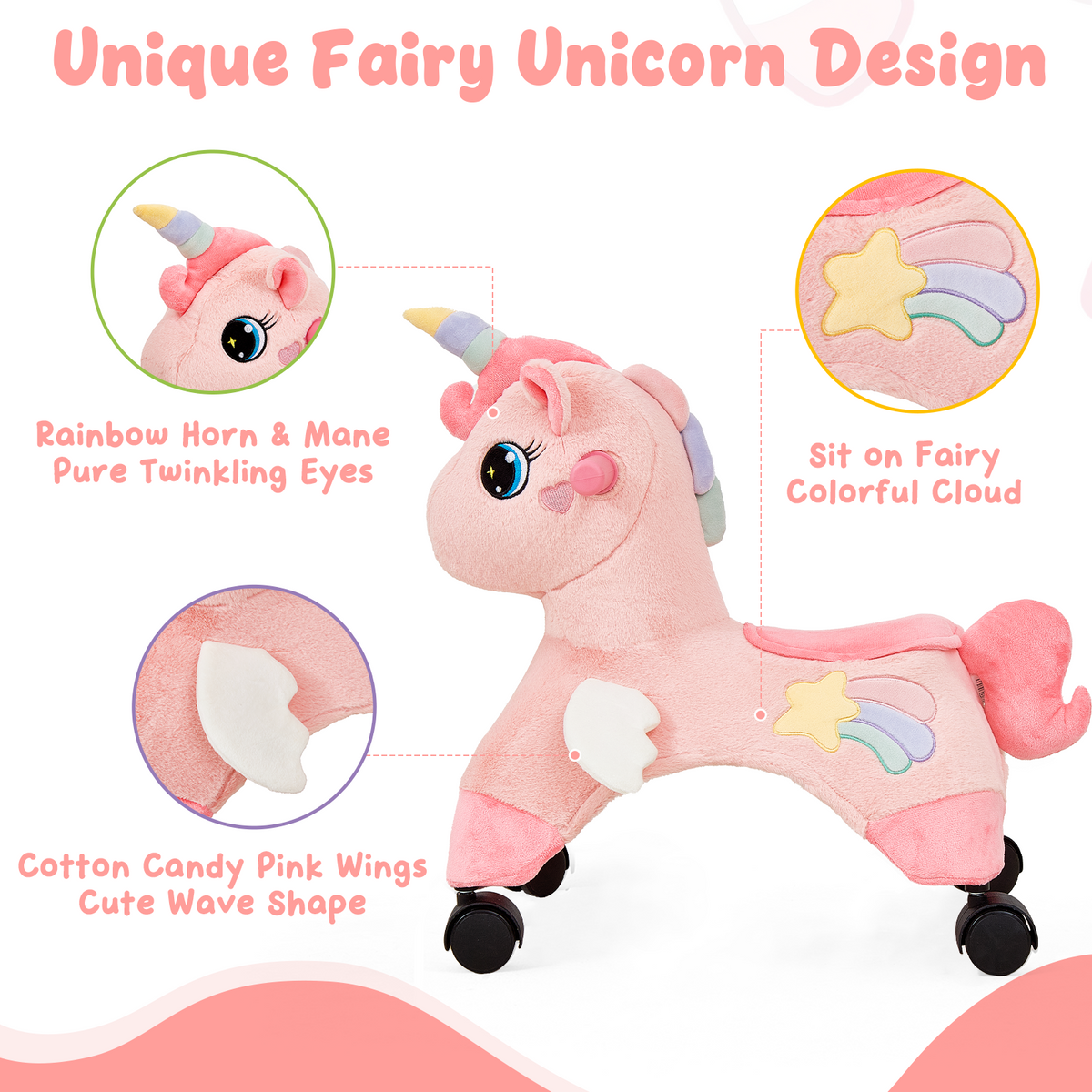 FUNLIO Unicorn Ride On Toys, Toddler Ride On Toys with 360° Wheels-Pink