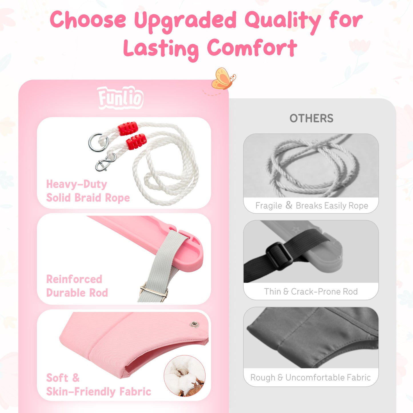 FUNLIO Baby Jumper with a Ceiling Hook for 6-24 Months, Baby Door Jumper for Indoor/Outdoor Play, Jumper Doorway with Adjustable Chain, Easy to Assemble & Store (with a Ceiling Hook) - Pink Butterfly