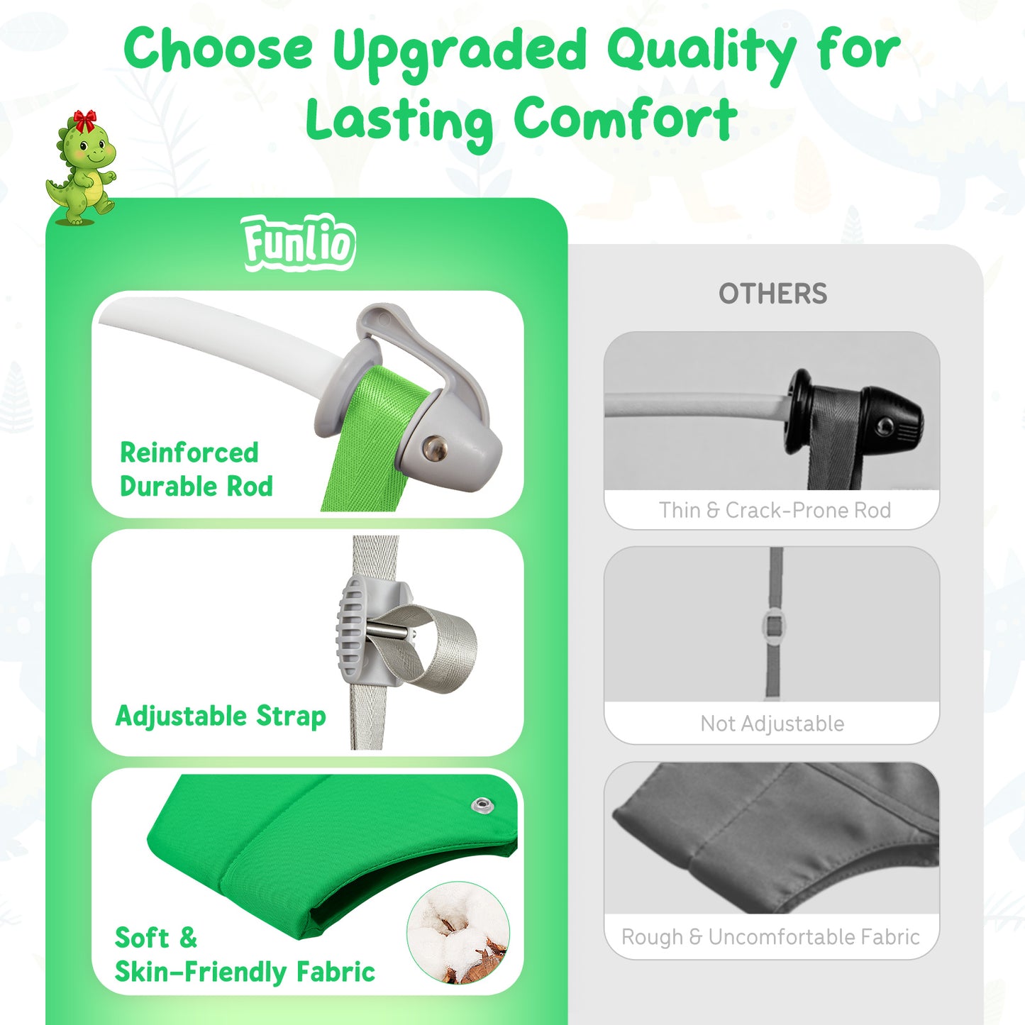 FUNLIO Baby Jumper da Porta per 6-24 Mesi (con Morsetto per Porta), Baby Jumper da Porta con Molla Robusta e Cinghia Regolabile, Sdraietta Portatile per Neonati, Portata 18 kg, Certificazione CPC e CE - Nero 