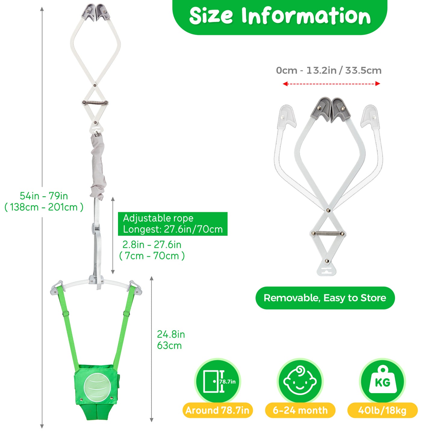FUNLIO Baby Jumper da Porta per 6-24 Mesi (con Morsetto per Porta), Baby Jumper da Porta con Molla Robusta e Cinghia Regolabile, Sdraietta Portatile per Neonati, Portata 18 kg, Certificazione CPC e CE - Nero 