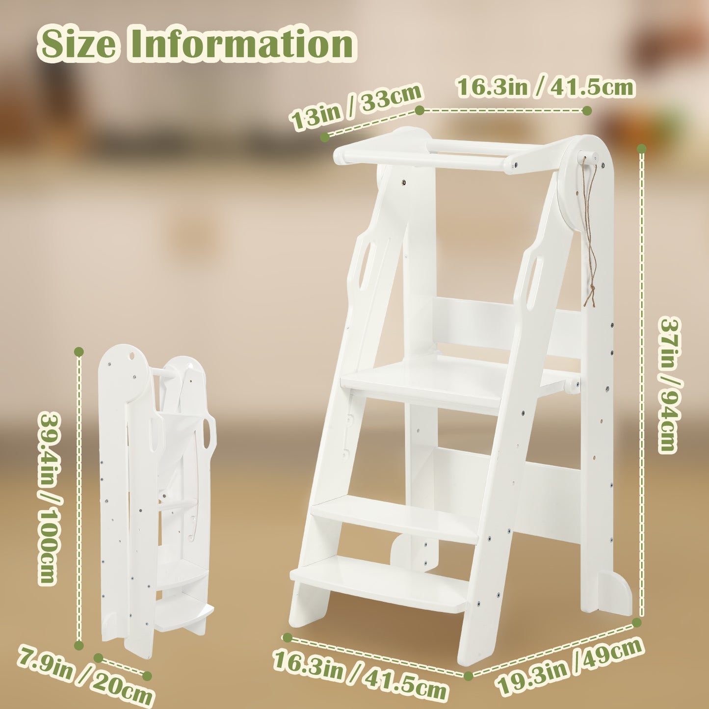 FUNLIO Foldable Kitchen Step Stool for Kids 2-6 Years, White