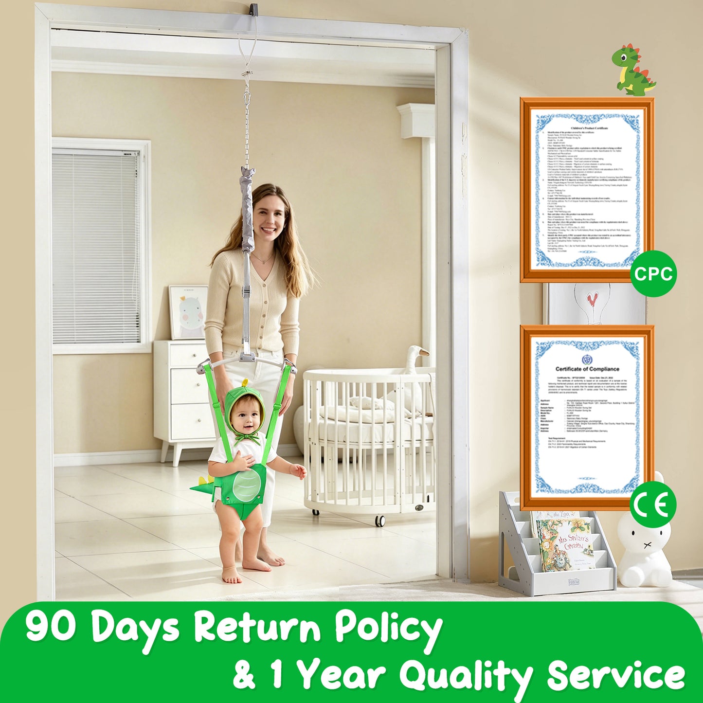 FUNLIO Baby Jumper da Porta per 6-24 Mesi (con Morsetto per Porta), Baby Jumper da Porta con Molla Robusta e Cinghia Regolabile, Sdraietta Portatile per Neonati, Portata 18 kg, Certificazione CPC e CE - Nero 