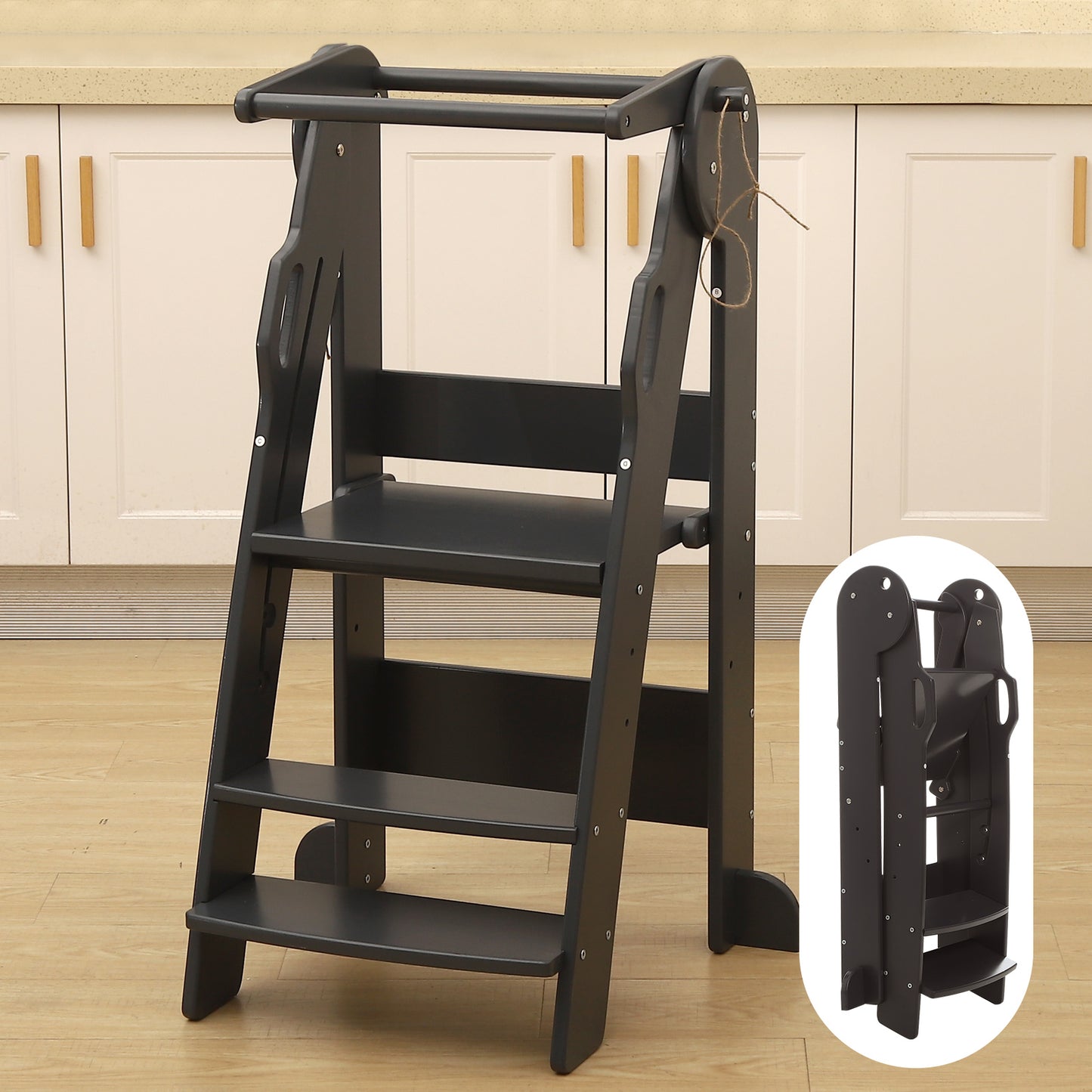 FUNLIO Foldable Kitchen Step Stool for Kids 2-6 Years，Black