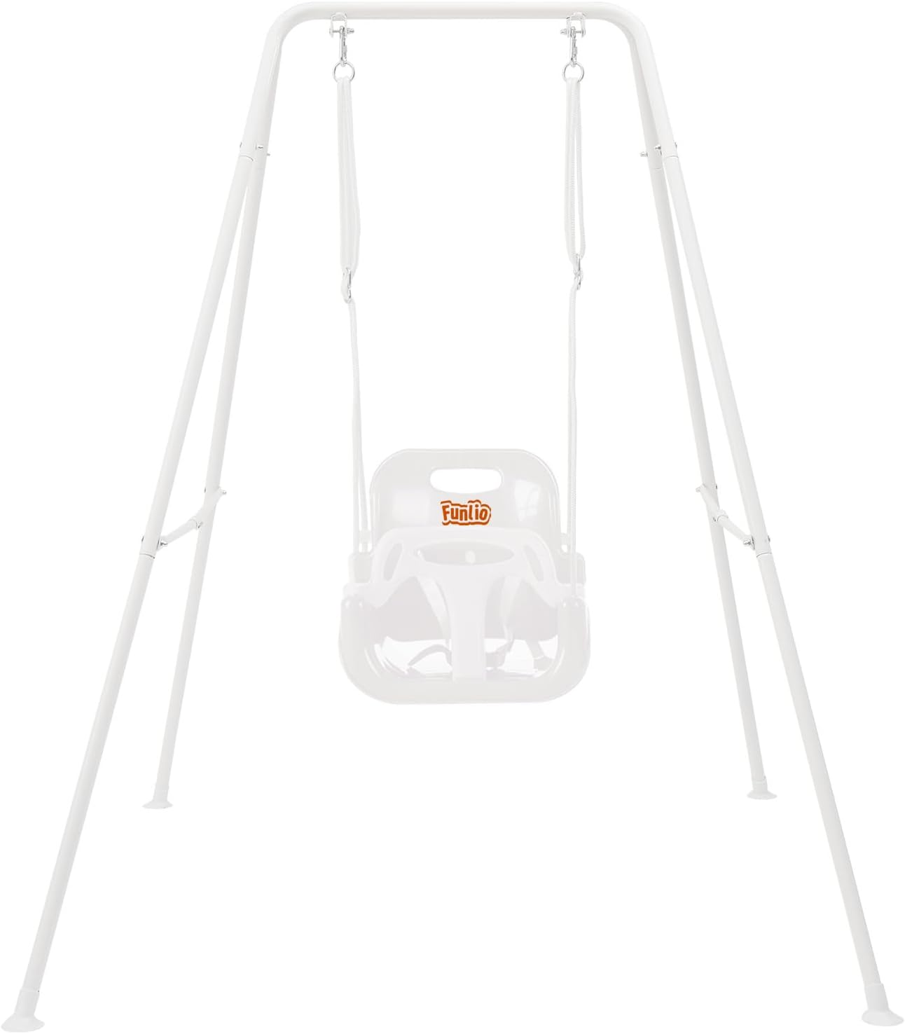 FUNLIO 3-in-1 Toddler Swing Set with 4 Sandbags, Indoor/Outdoor Baby Swing with Foldable Metal Stand, Kids Swing Set for Backyard, Clear Instructions, Easy to Assemble & Store, White