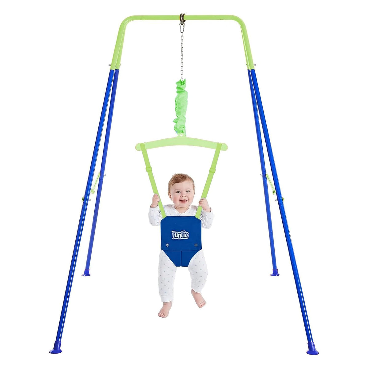 FUNLIO Baby Jumper with Stand for 6-24 Months, Infant Jumper for Indoor/Outdoor Play-Bluegreen