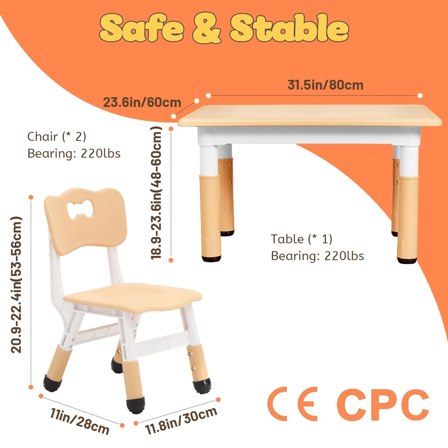 FUNLIO Kids Table and 2 Chairs Set for Ages 3-8