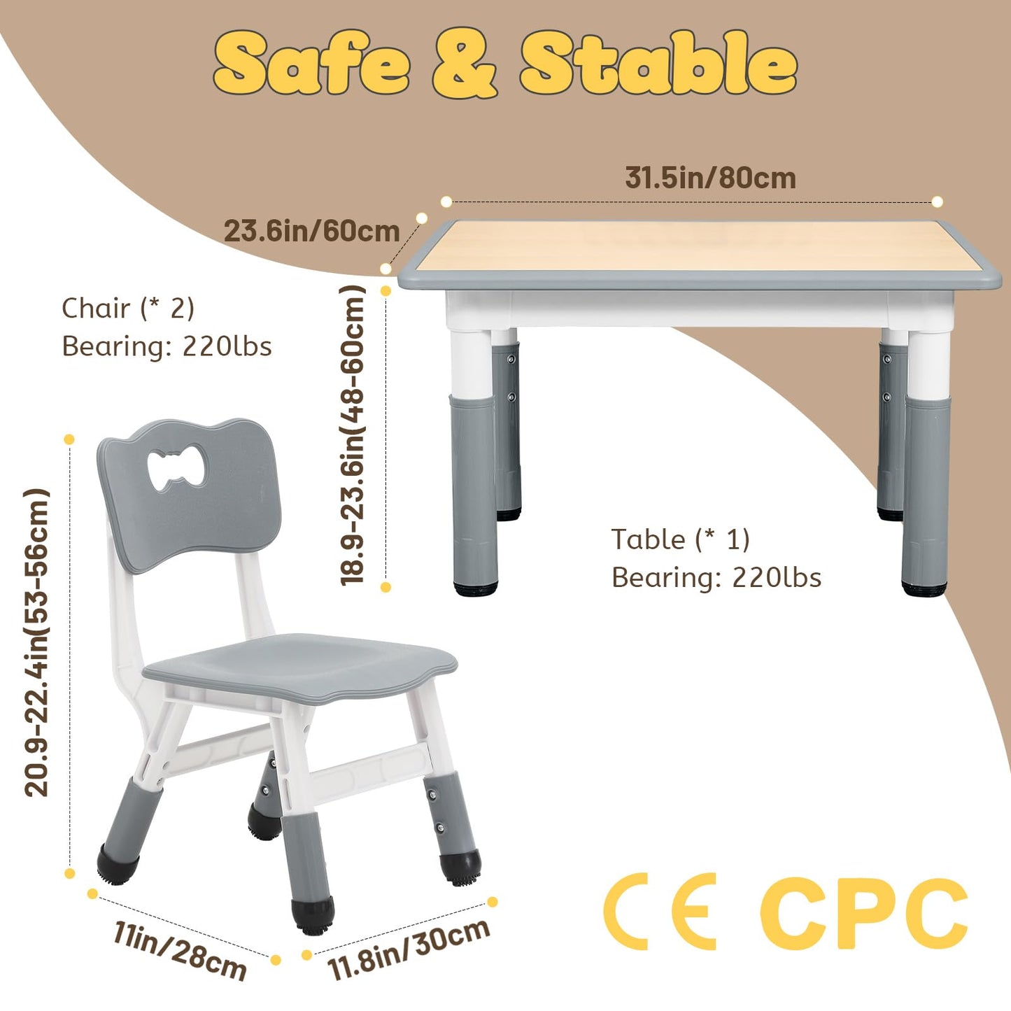 FUNLIO Kids Table and 2 Chairs Set for Ages 3-8