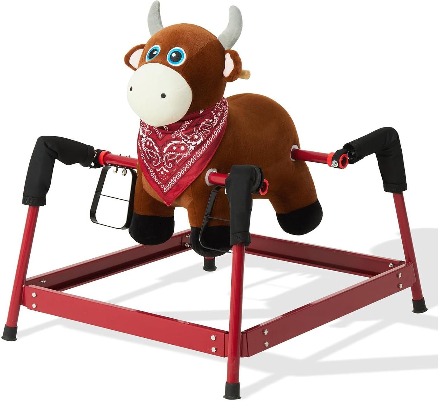FUNLIO Bull Spring Rocking Horse for Kids 3-6, Wild Ride on Horse with Covered Spring & Sturdy Frame, Neighing & Galloping Sound for Pretend Play, Spring Horse Toys Gift, CPC & CE Certified
