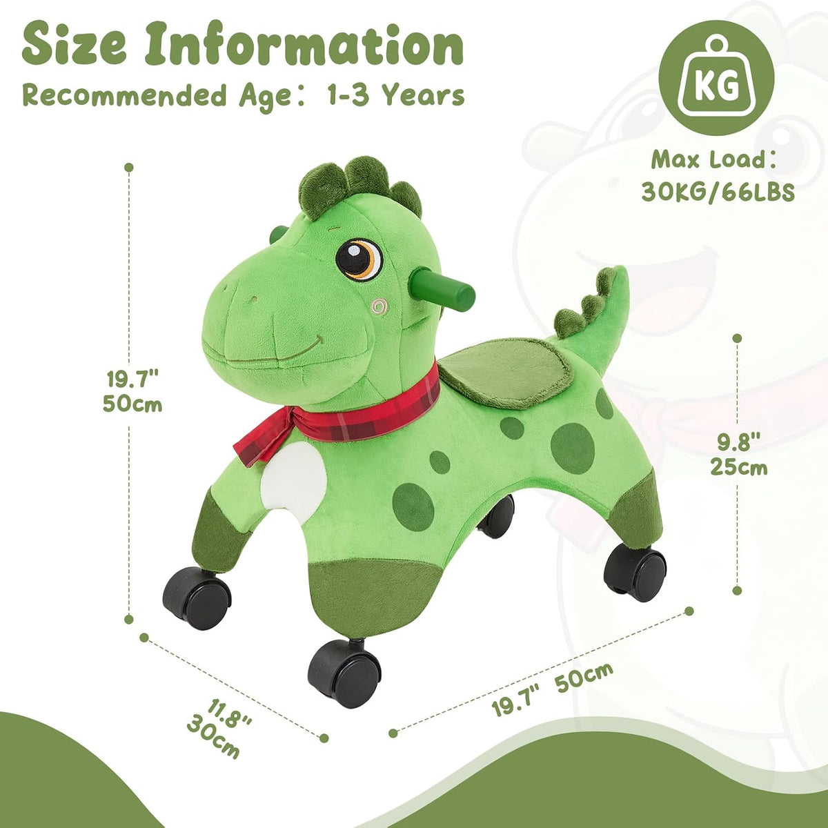 FUNLIO Dinosaur Ride On Toy, Toddler Ride On Toys with 360° Wheels