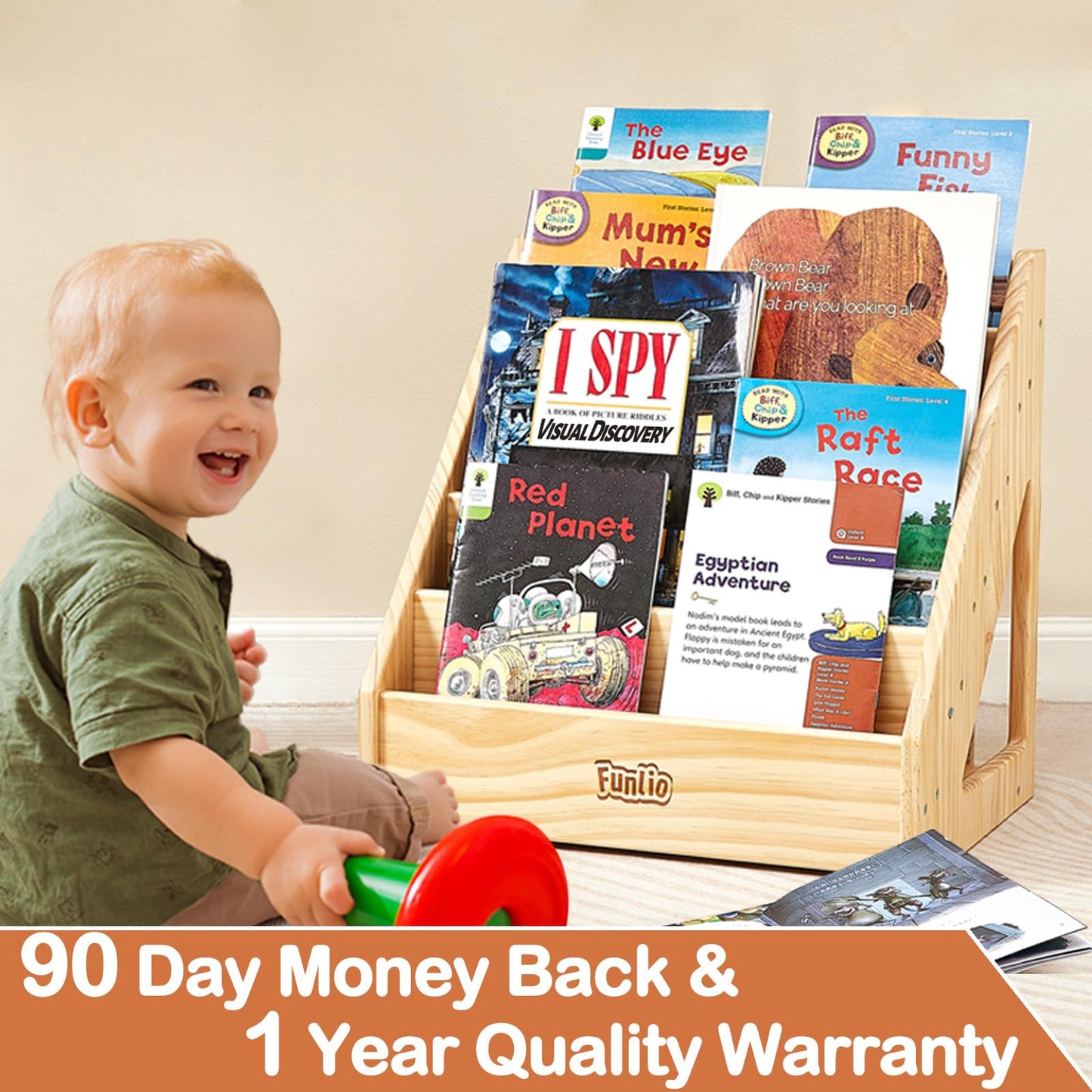 FUNLIO Montessori Bookshelf for Toddlers 1-5 Years