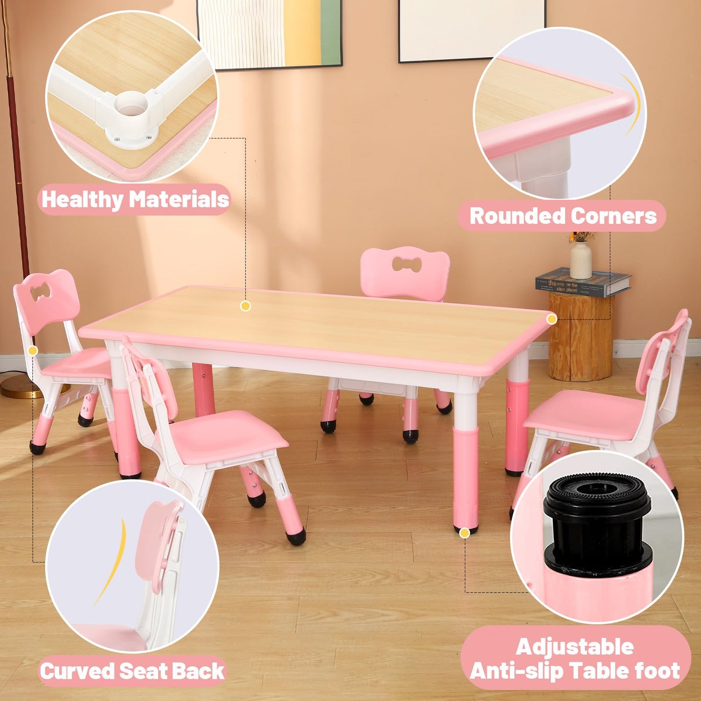 FUNLIO Kids Table and 4 Chairs Set for Ages 3-8