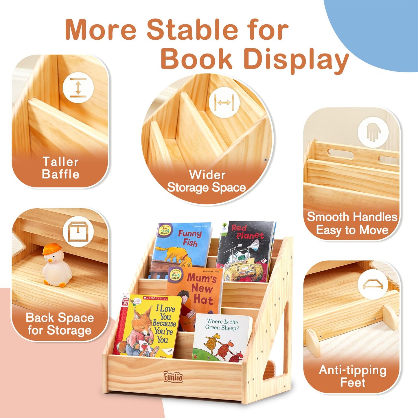 FUNLIO Montessori Bookshelf for Toddlers 1-5 Years