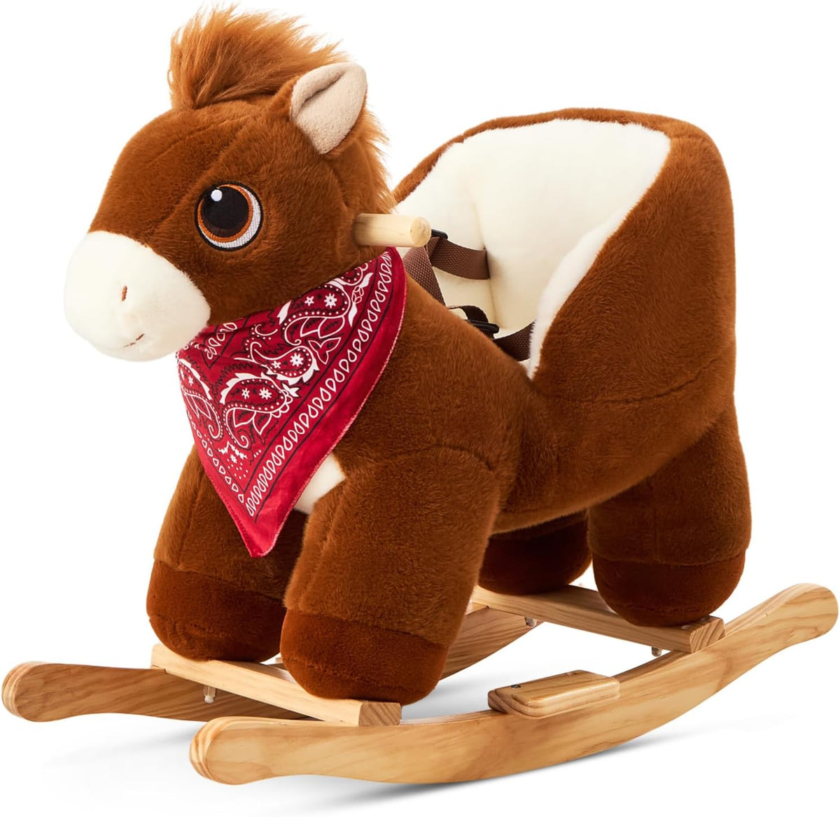 FUNLIO Pony Rocking Horse for Toddlers 6 Months to 3 Years, Cute Baby Rocking Horse with Safety Belt, Stuffed Plush Ride on Horse, Easy to Assemble Baby Rocker, Nursery, CPC & CE Certified - Dark Brown