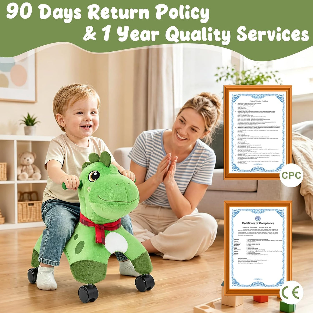 FUNLIO Dinosaur Ride On Toy, Toddler Ride On Toys with 360° Wheels