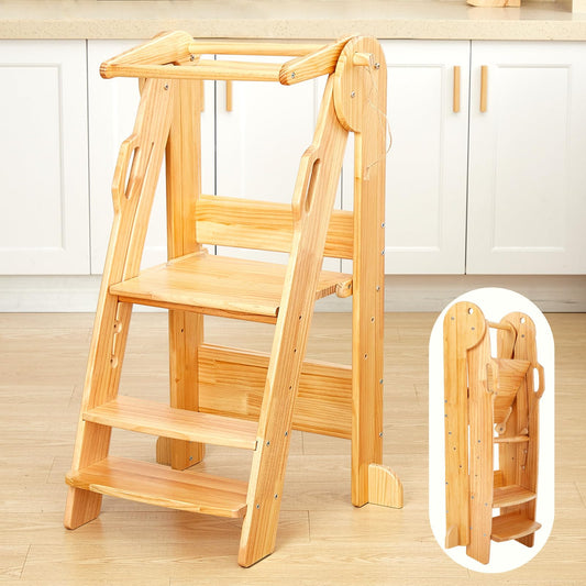 FUNLIO Foldable Kitchen Step Stool for Kids 2-6 Years, Nature