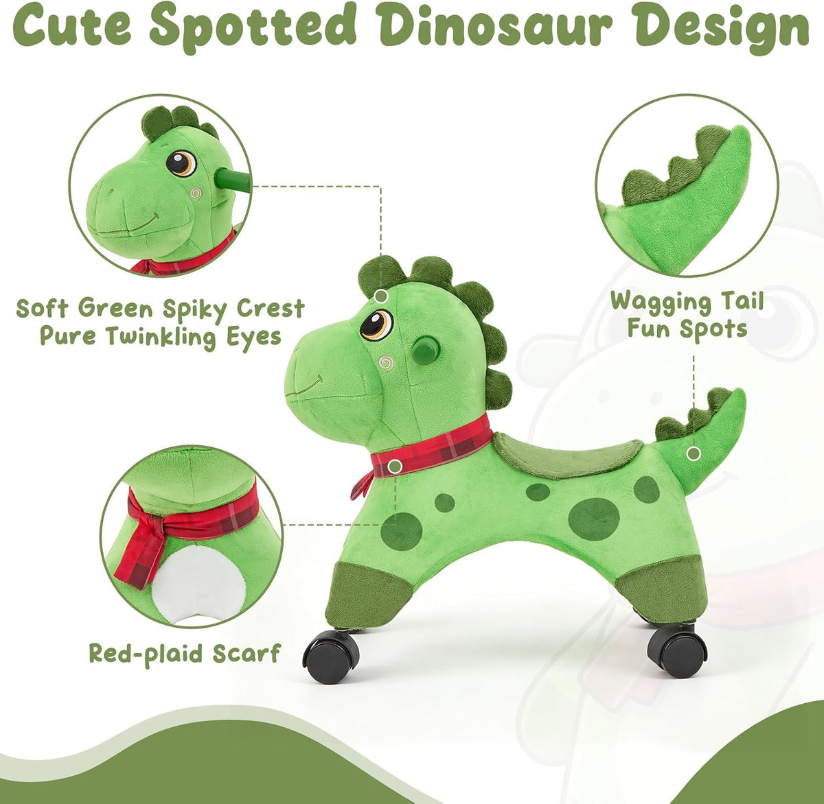 FUNLIO Dinosaur Ride On Toy, Toddler Ride On Toys with 360° Wheels