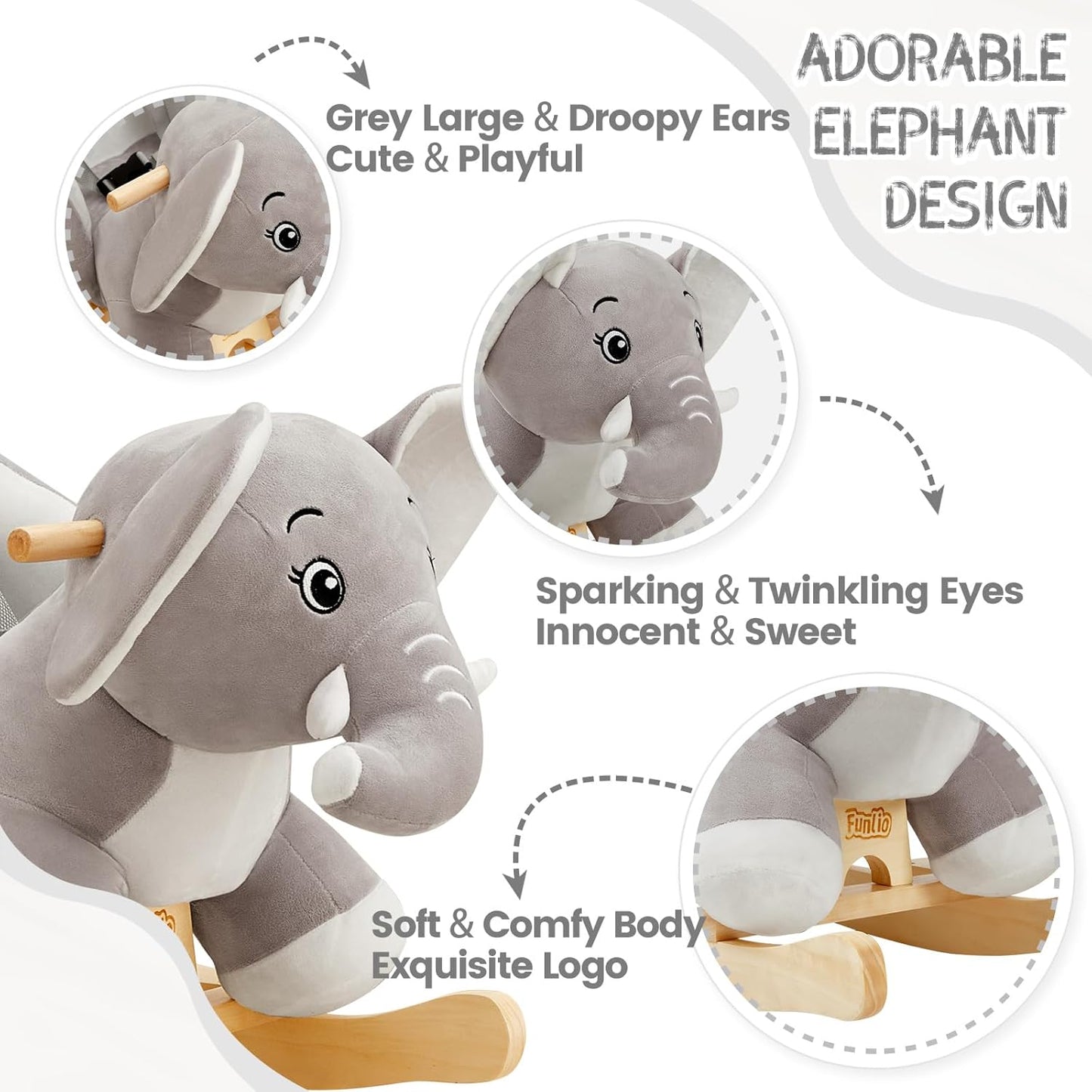 FUNLIO Elephant Baby Rocking Horse for Toddlers 6 Months to 3 Years - Grey