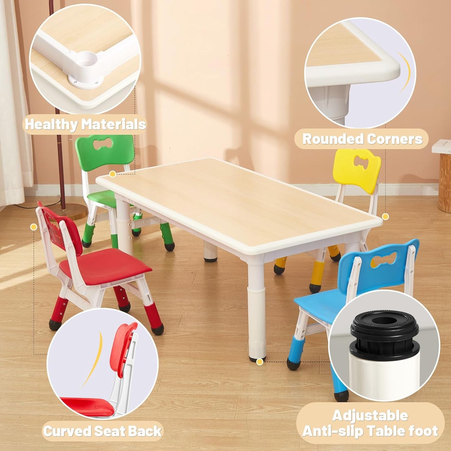 FUNLIO Kids Table and 4 Chairs Set for Ages 3-8 - Multicolor