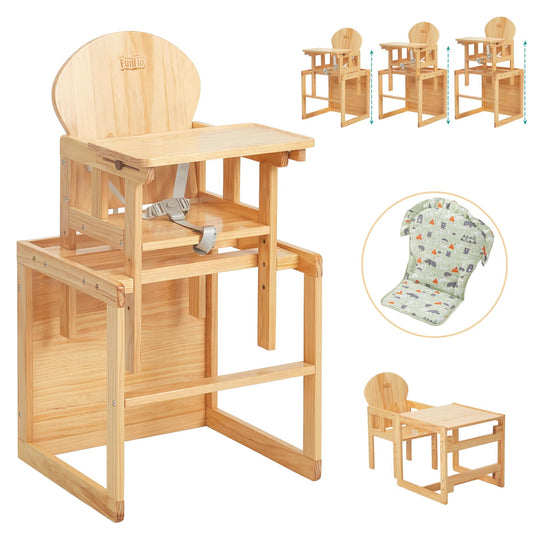 FUNLIO Wooden High Chair, 2-in-1 Convertible HighChair