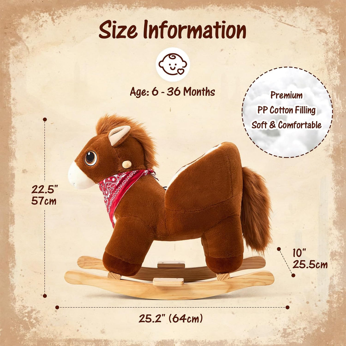 FUNLIO Pony Rocking Horse for Toddlers 6 Months to 3 Years, Cute Baby Rocking Horse with Safety Belt, Stuffed Plush Ride on Horse, Easy to Assemble Baby Rocker, Nursery, CPC & CE Certified - Dark Brown
