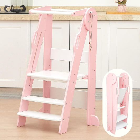 FUNLIO Foldable Kitchen Step Stool for Kids 2-6 Years, Pink