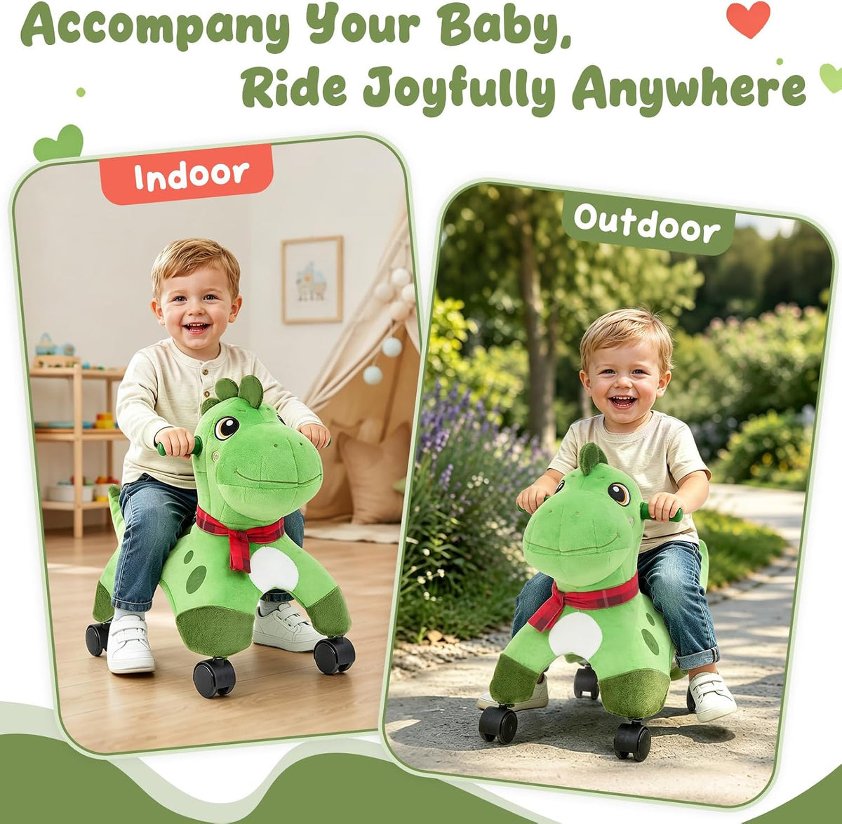 FUNLIO Dinosaur Ride On Toy, Toddler Ride On Toys with 360° Wheels