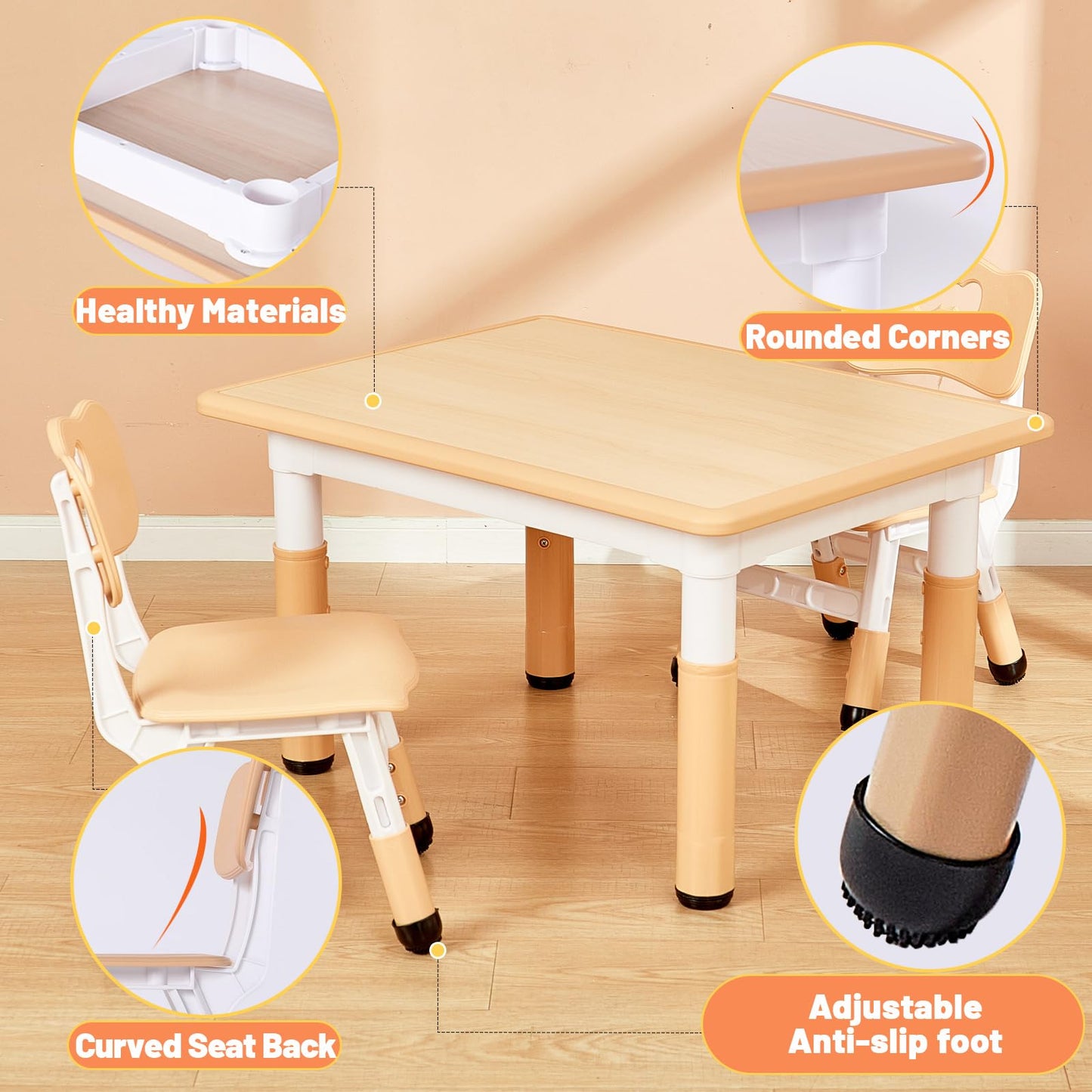 FUNLIO Kids Table and 2 Chairs Set for Ages 3-8