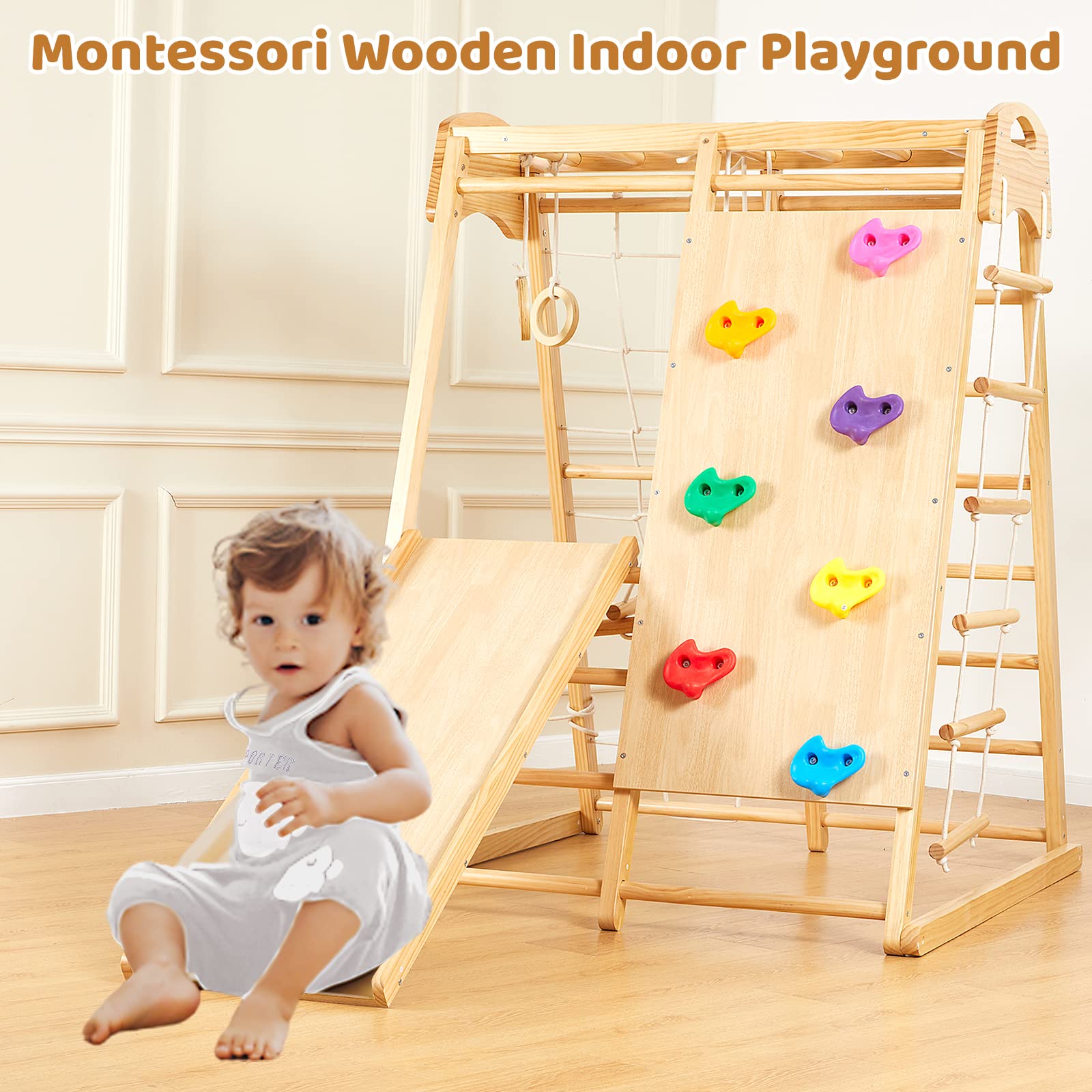Kids Small Wooden Climbing Frame With Slide TP Active-Tots Pikler