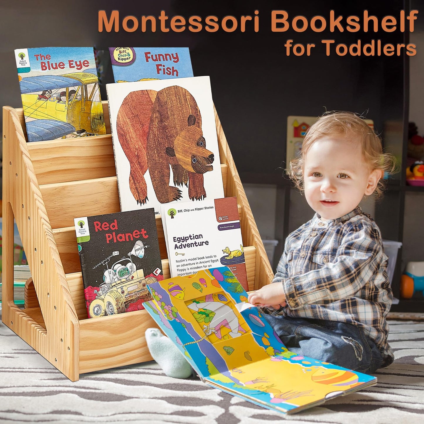 FUNLIO Montessori Bookshelf for Toddlers 1-5 Years