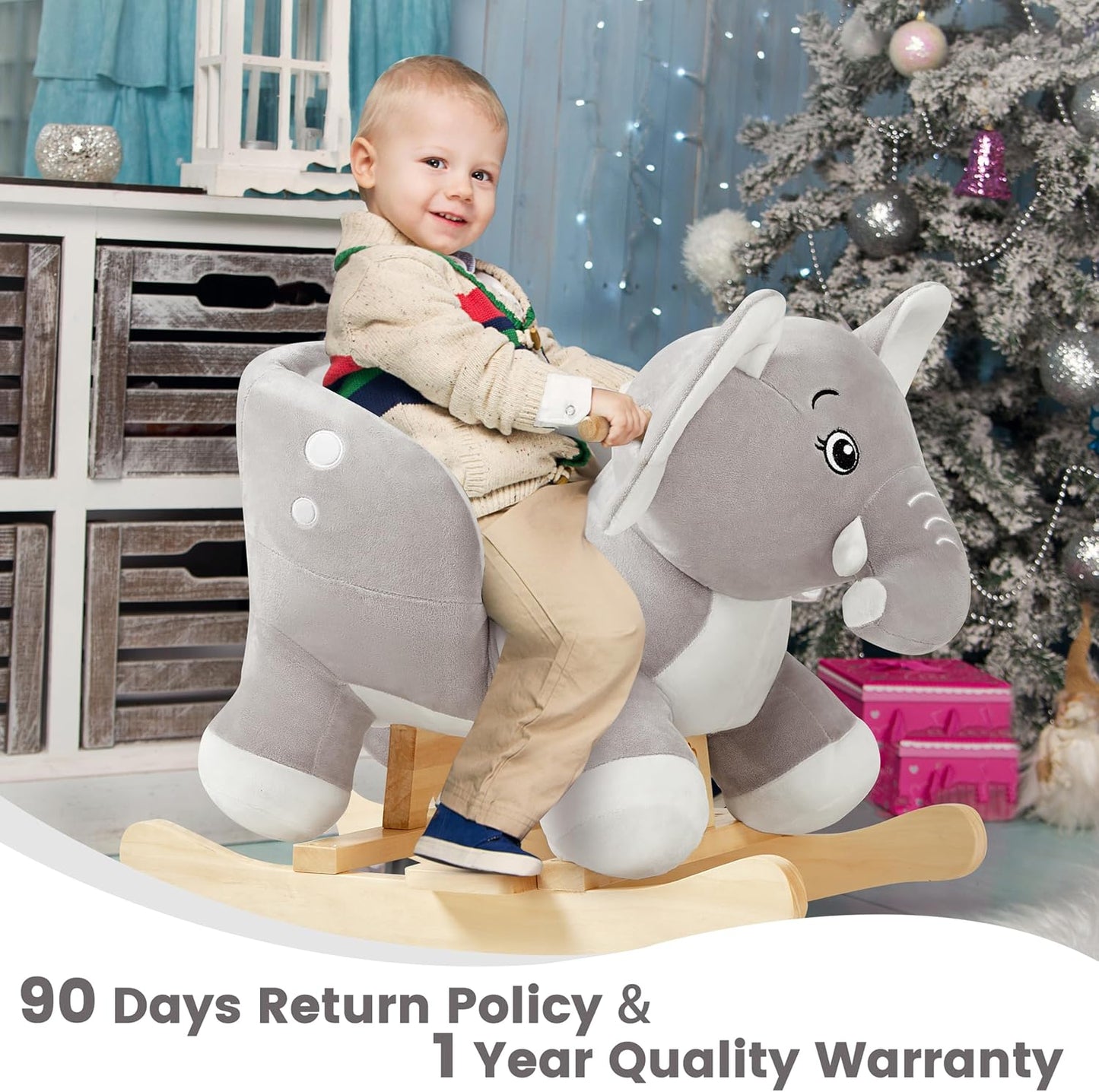 FUNLIO Elephant Baby Rocking Horse for Toddlers 6 Months to 3 Years - Grey