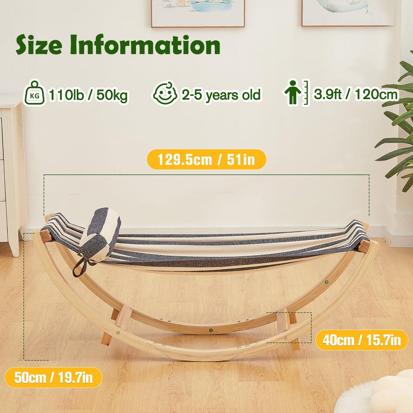 FUNLIO Wooden Rocking Chair for Kids 2-5 Years with Adjustable Pillow