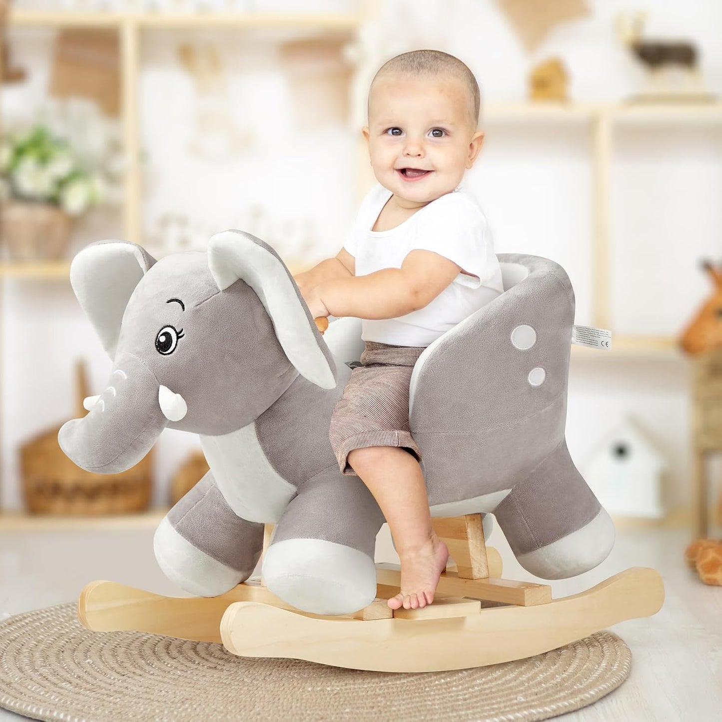 FUNLIO Elephant Baby Rocking Horse for Toddlers 6 Months to 3 Years - Grey