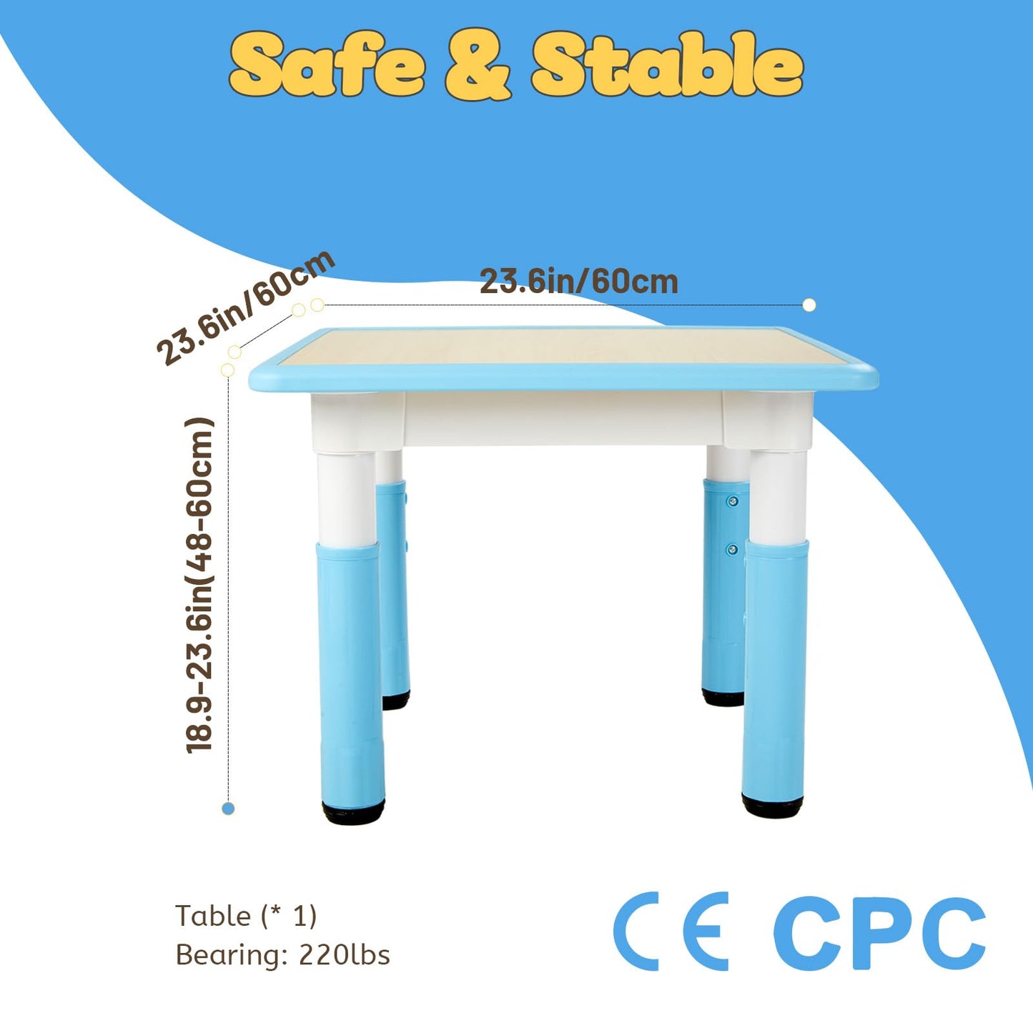 FUNLIO Adjustable Kids Table, 3 Level Height Adjustable