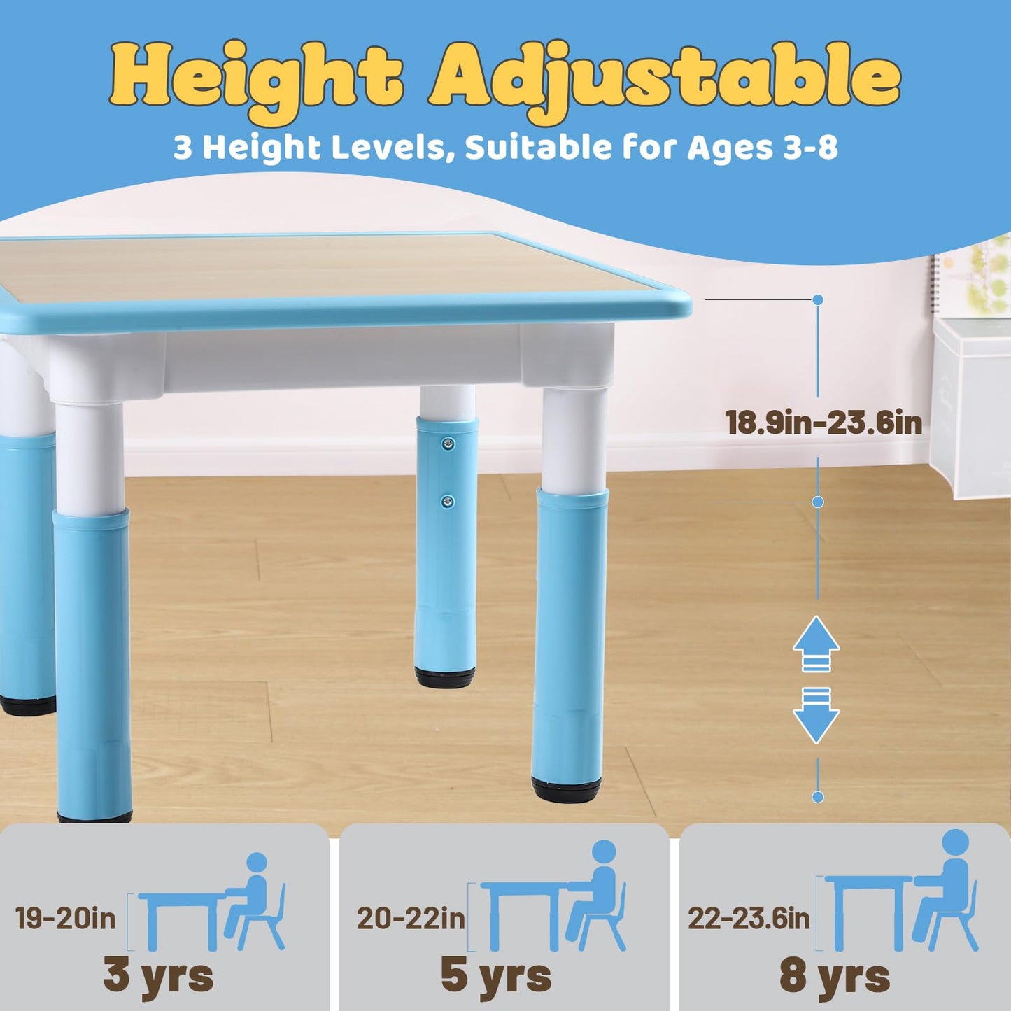 FUNLIO Adjustable Kids Table, 3 Level Height Adjustable