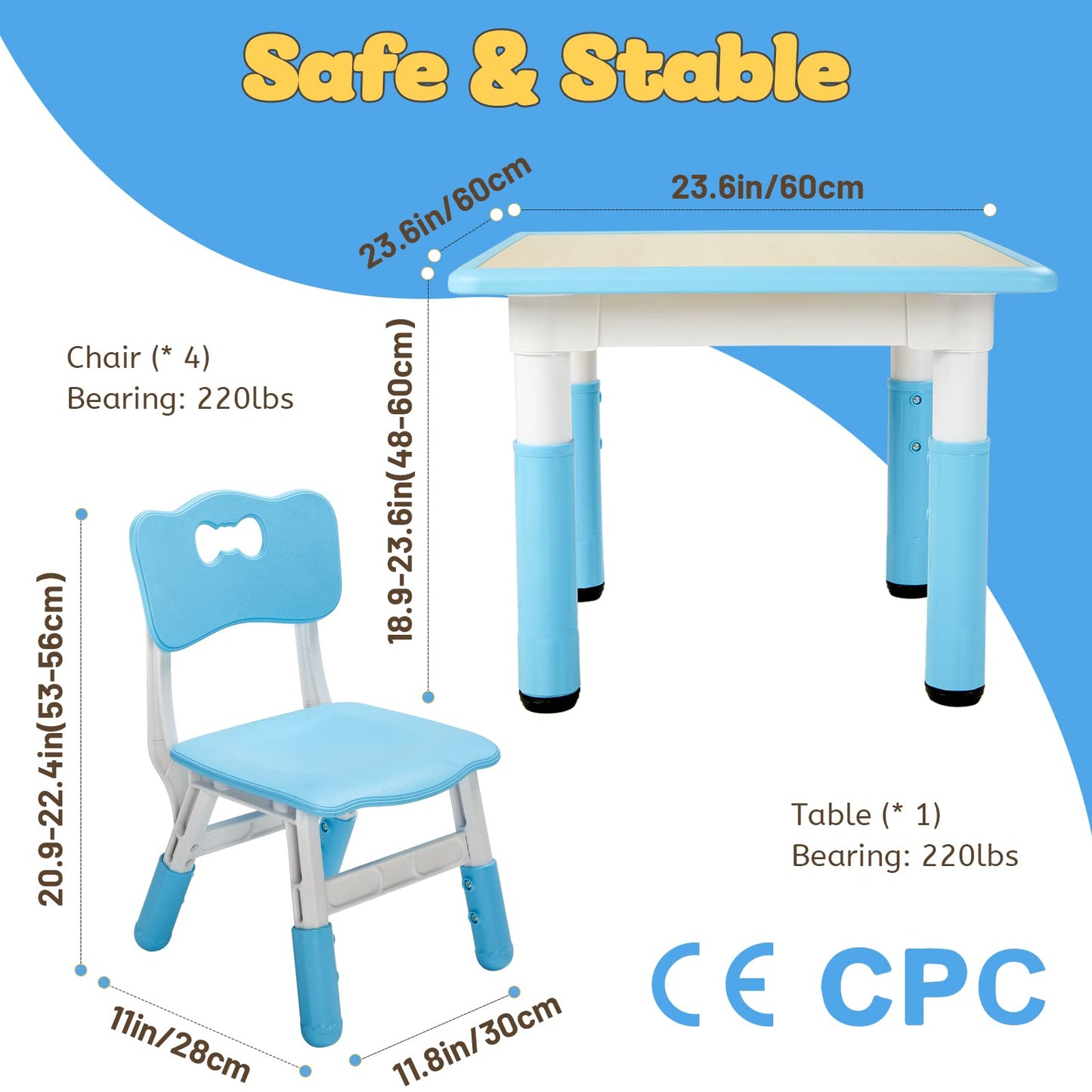 FUNLIO Kids Table and 2 Chairs Set, Height Adjustable Toddler Table and Chair Set