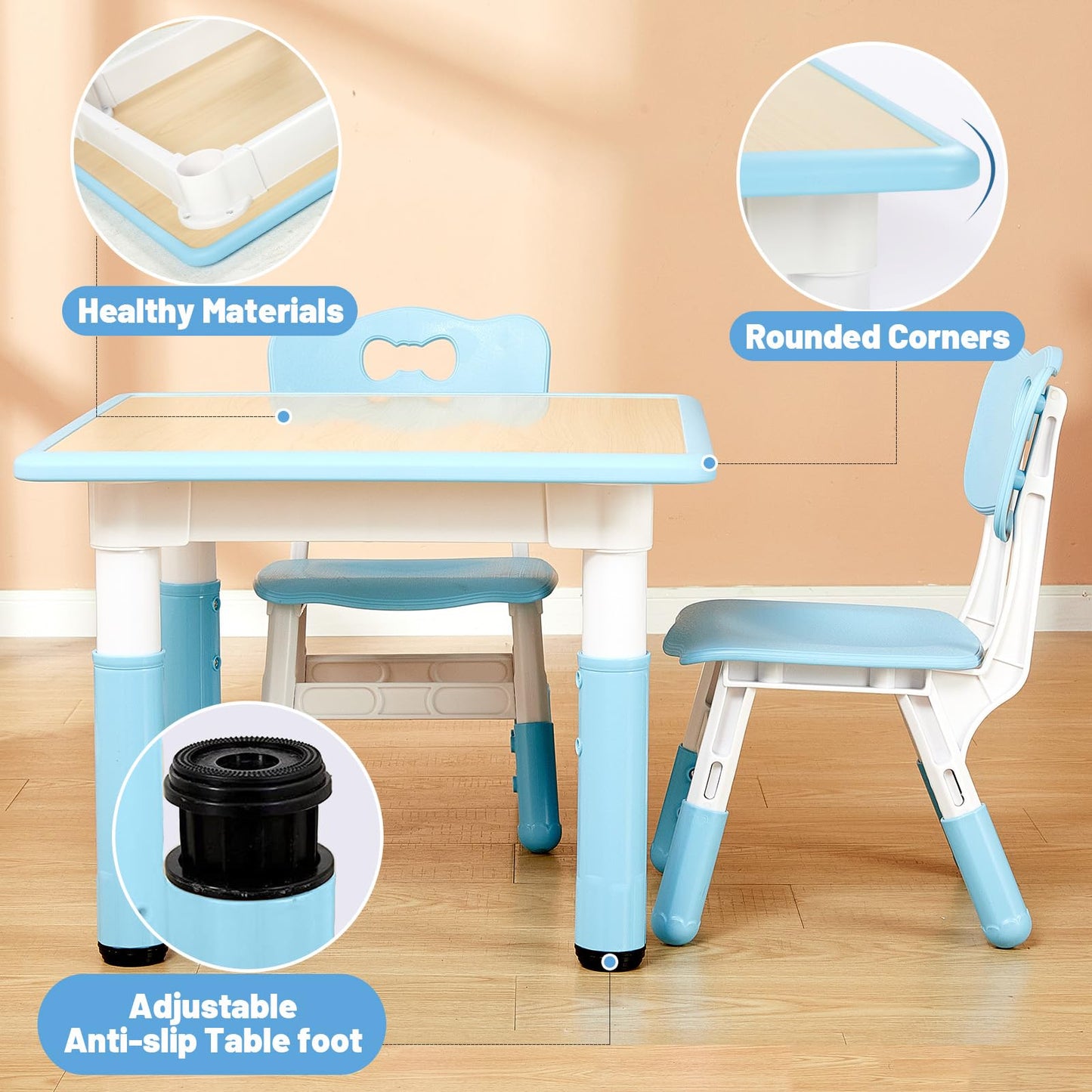 FUNLIO Adjustable Kids Table, 3 Level Height Adjustable