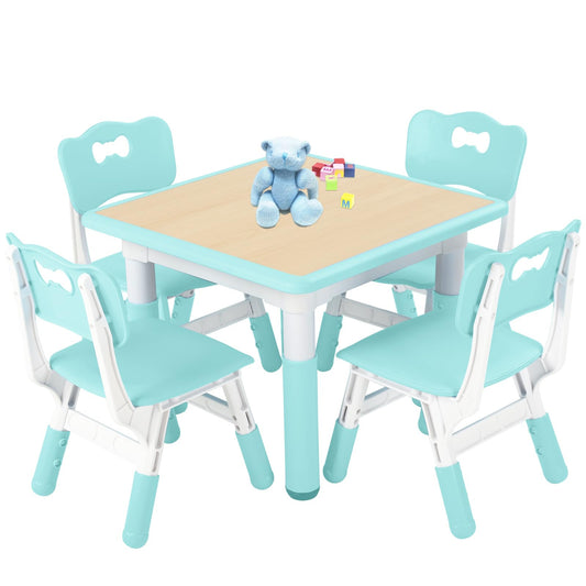 FUNLIO Kids Table and 4 Chairs Set, Height Adjustable Toddler Table and Chair Set