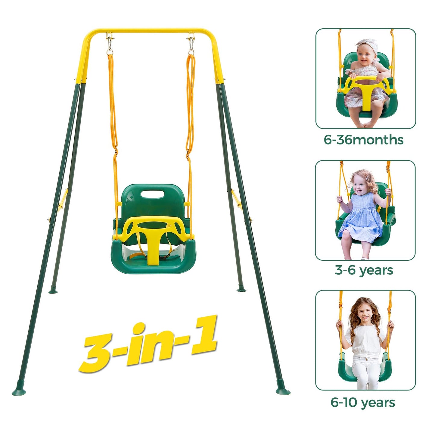 FUNLIO 3-in-1 Toddler Swing Set with 4 Sandbags