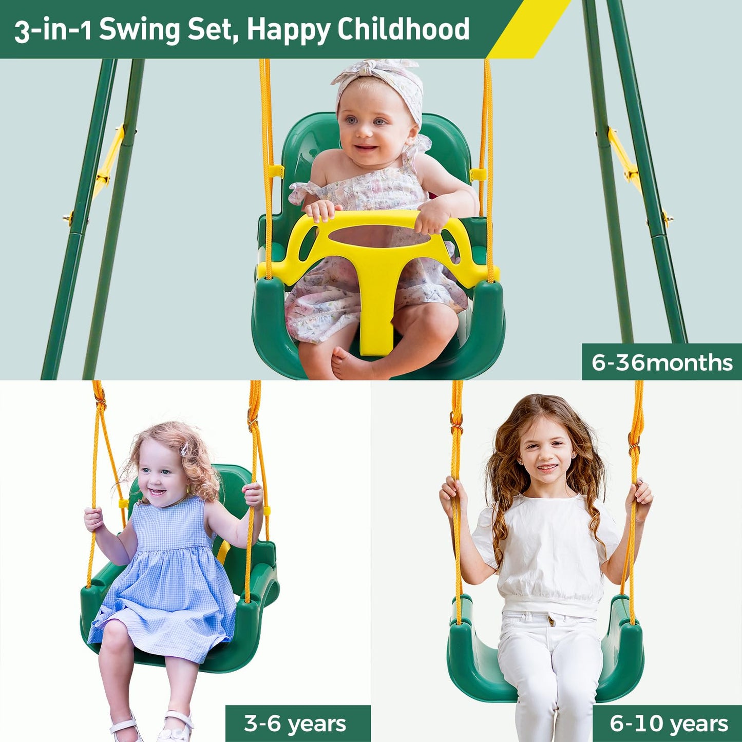 FUNLIO 3-in-1 Toddler Swing Set with 4 Sandbags