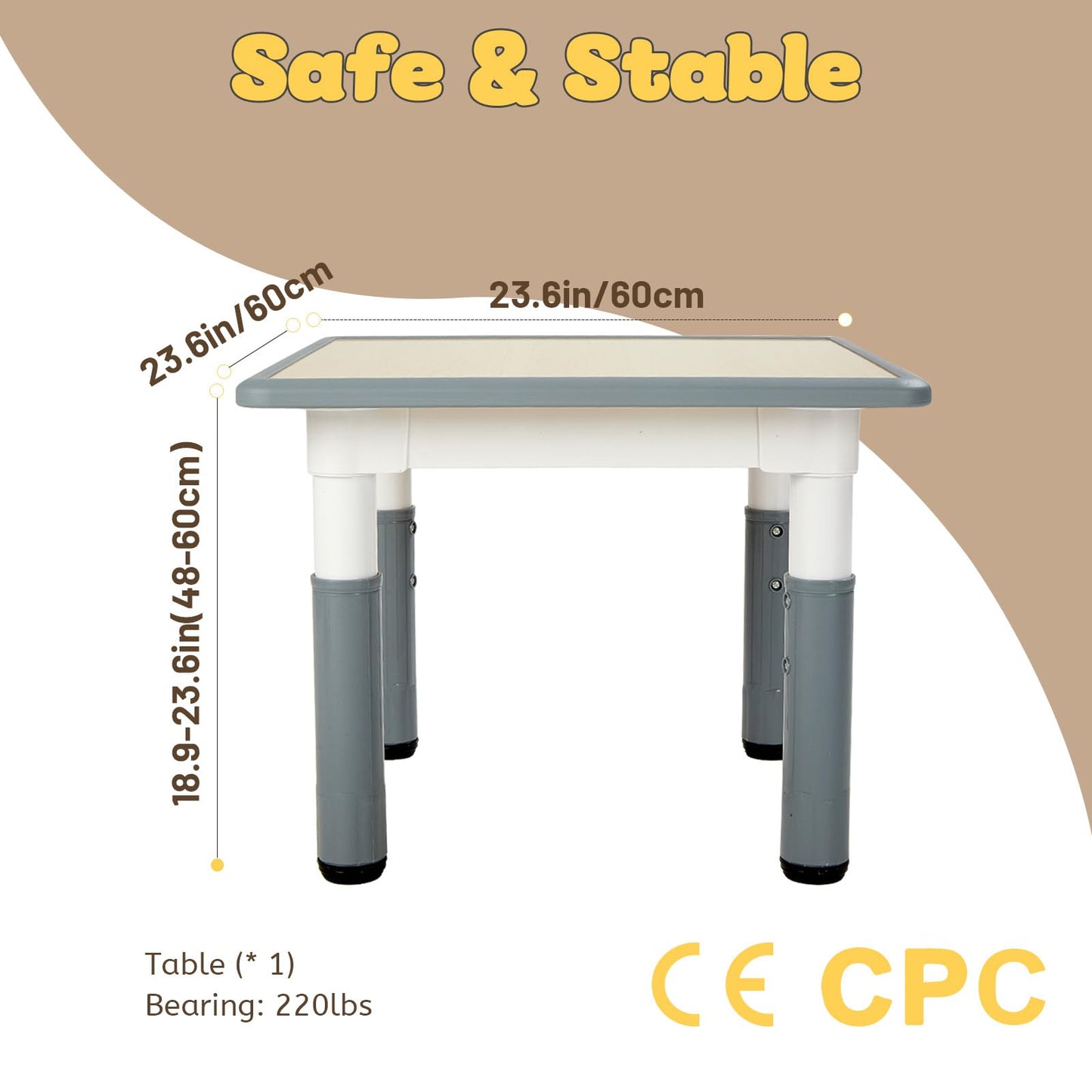 FUNLIO Adjustable Kids Table, 3 Level Height Adjustable