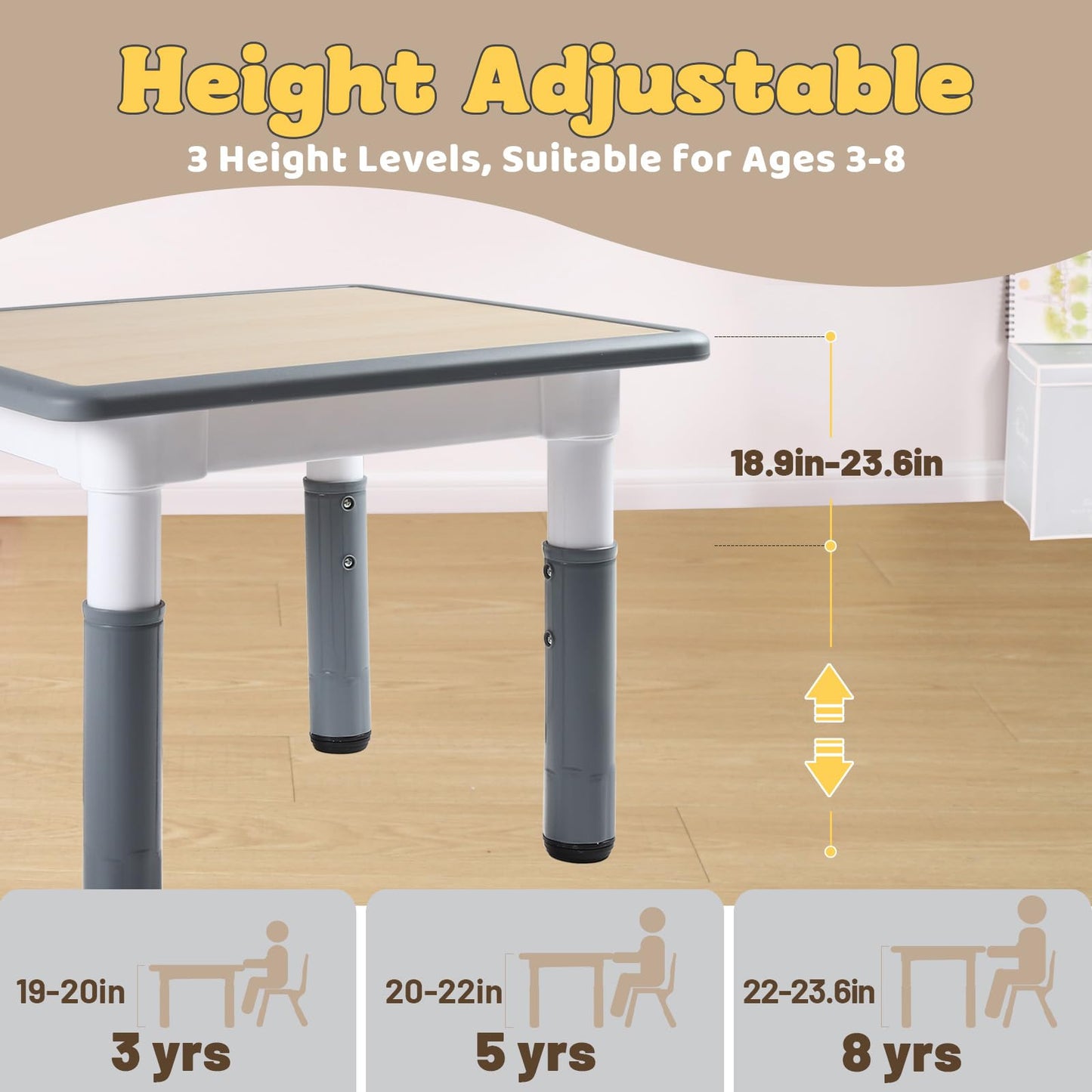 FUNLIO Adjustable Kids Table, 3 Level Height Adjustable